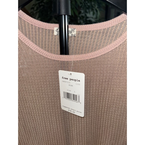 Free People Sweaters - Free People Mink Sequin Knit Top Long Sleeve Sparkle Sheer Mesh Beige L